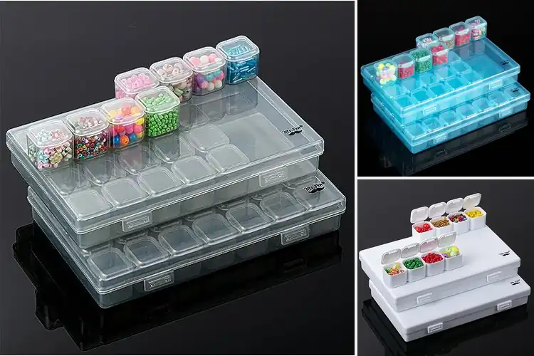 Detailed view of Best Bead Storage Containers 28 Grids 2 Pack