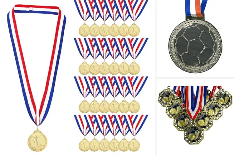 Detailed view of Best Red White Blue Ribbon Medals For Soccer
